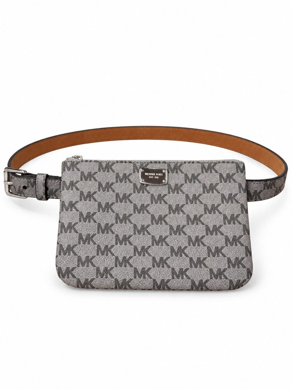 Michael Kors Gray MK Monogram Belt Bag Zip Pouch Adjustable Belt Size L